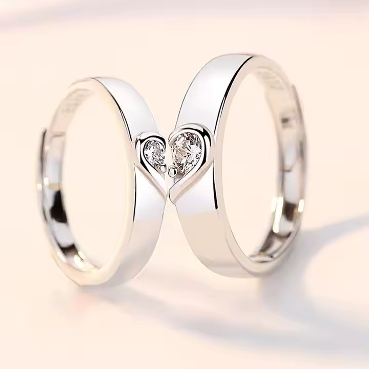 Heart Matching Couple Engagement Ring Set